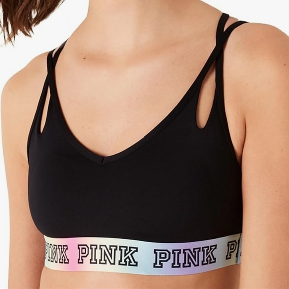 PINK Victoria's Secret Black Ultimate Sports Bra Strappy Bralette Logo New Large - Picture 7 of 16